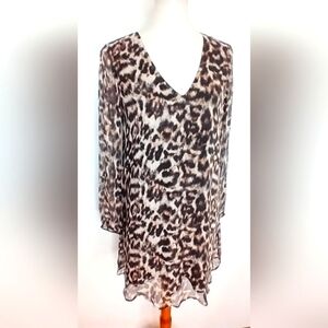 LAVENDER BROWN LEOPARD SILK CHIFFON DRESS